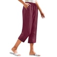 thumbnail image 1 of Kvture Linen Capris for Women Drawstring High Waisted Wide Leg Women's Linen Capri Pants with Pockets Wine XL, 1 of 5