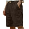 thumbnail image 1 of Kvture Linen Dress Shorts for Men Solid Color Button Zipper Work Pants Summer Loose Fit Lightweight Suit Shorts with Pockets Brown L, 1 of 6