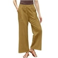 thumbnail image 1 of Kvture Linen Pants Women Summer Wide Leg High Waisted Casual Pant Drawstring Elastic Waist Palazzo Beach Trousers with Pockets Yellow XXL, 1 of 6