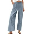 thumbnail image 1 of Kvture Linen Pants for Women Casual Business High Waisted Wide Leg Pants Lightweight Baggy Palazzo Pants with Pockets Blue L, 1 of 4