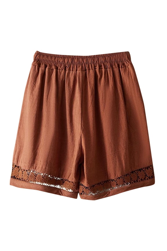 Linen Shorts for Women Wide Leg High Waisted Drawstring Short Casual Loose Fit Summer Beach Vacation Clothes Coffee XXL