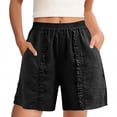 thumbnail image 1 of Kvture Linen Shorts for Women Wide Leg Ruffle Shorts High Elastic Waist Short Pants Summer Casual Short Pants with Pockets Black M, 1 of 5