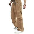 thumbnail image 1 of Kvture Men Loose Straight Cargo Pants Casual Solid Color Mid Rise Drawstring Hiking Jogging Trousers with Multiple Pockets Yellow S, 1 of 4