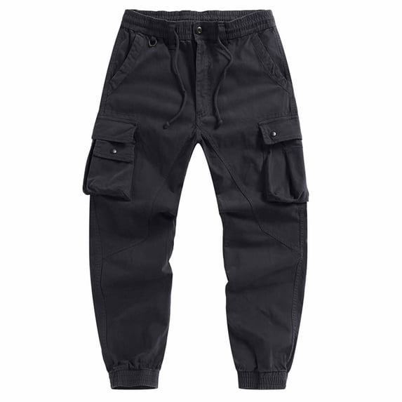 Kvture Men’S Cargo Pants Full Length Joggers with Drawstring Multi Pockets Outdoor Breathable Sports Trousers Dark Gray XXL