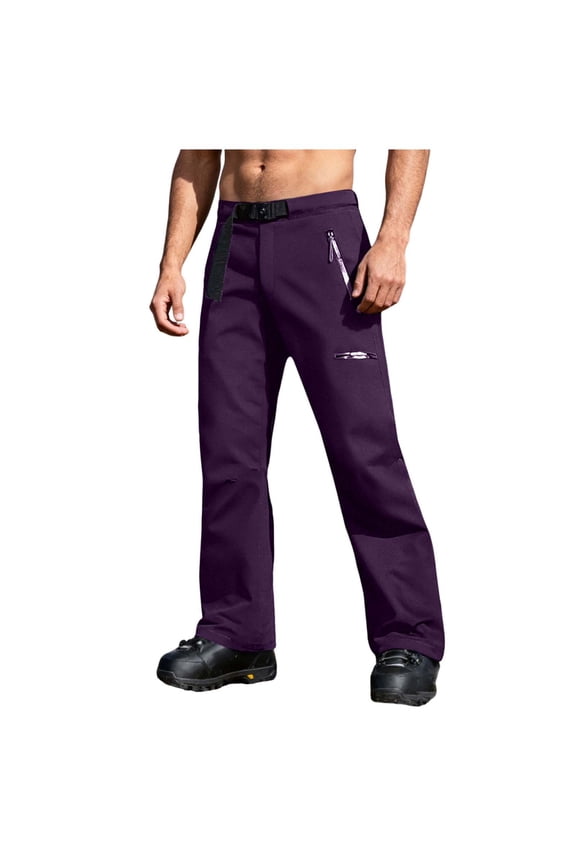 Men Snow Ski Pant Zipper Bottom Leg Convertible Warm Softshell Thermal Snowboard Cargo Trouser Purple XXXL