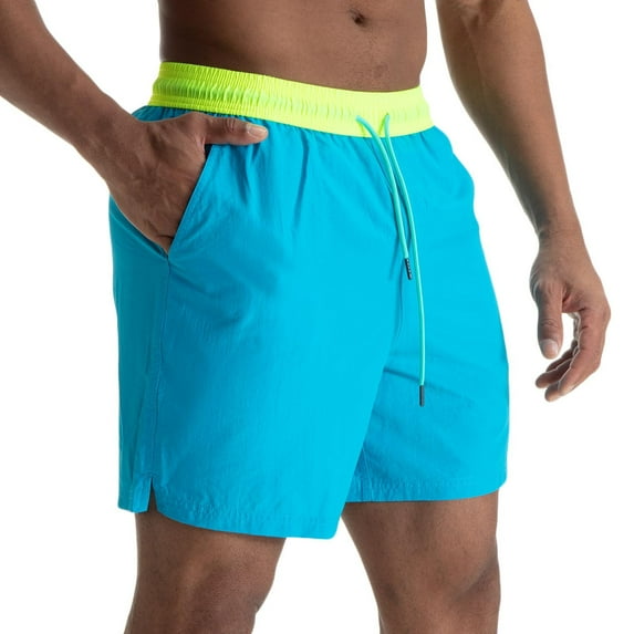 Kvture Men's Athletic Running Shorts Quick Dry Lightweight Shorts Color Block Drawstring Short for Sports Gym Basketball Hiking Light Blue XL