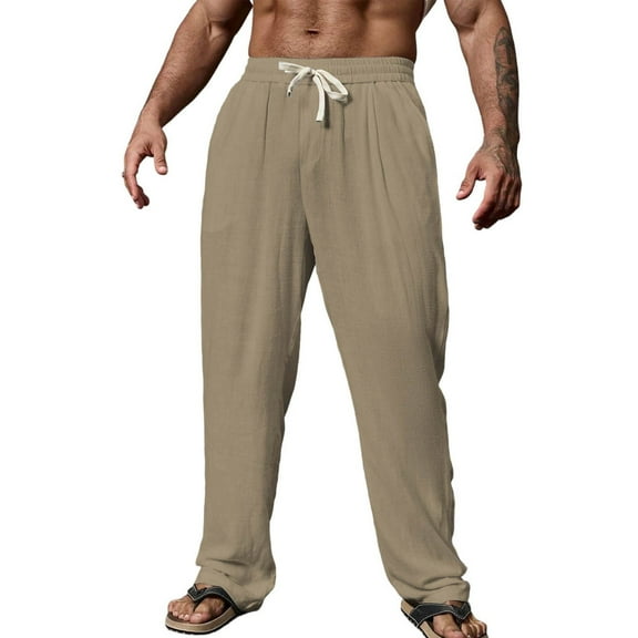 Kvture Men's Baggy Pants High Waist Wide Leg Lightweight Pant Casual Comfy Breathable Fall Daily Trousers Khaki M