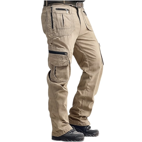Kvture Men's Cargo Pants Casual Military Tactical Ripstop Hiking Pants Lightweight Outdoor Camping Pant with Zipper Pockets Khaki XL