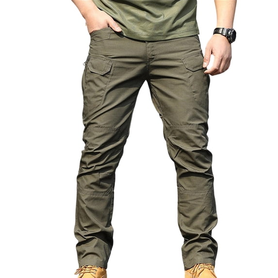 Kvture Men's Cargo Pants, Water Resistant Ripstop Work Pants, Multi Zipper Pockets Combat Trousers Army Green Pant