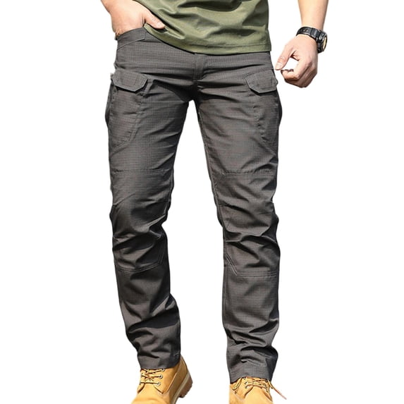 Kvture Men's Cargo Pants, Water Resistant Ripstop Work Pants, Multi Zipper Pockets Combat Trousers Gray Pant