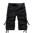 thumbnail image 1 of Kvture Men's Cargo Shorts Big And Tall Pleated Knee Length Shorts Button Zipper Multi Pockets Work Shorts Solid Color Outdoor Streetwear Shorts Black XXXXL, 1 of 2