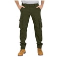 thumbnail image 1 of Kvture Men's Casual Cargo Pants Cotton Elastic Waist Fit Stretch Work Pants with 12 Pockets Army Green XL, 1 of 7