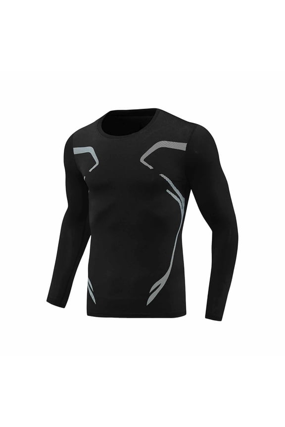 Men's Casual Long Sleeve Shirts Cool Dry Sport Workout Underwear Shirt Athletic Baselayers Clothes Gym Running Tops Black Pullover M