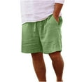 thumbnail image 1 of Kvture Men's Cotton Linen Drawstring Shorts Summer Loose Lightweight Athletic Shorts Big And Tall Solid Color Shorts with Pockets Green L, 1 of 5