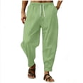 thumbnail image 1 of Kvture Men's Cotton Linen Pants Solid Textured Harem Pants Casual Lightweight Breathable Loose Beach Trousers Summer Spring Mint Green XL, 1 of 3