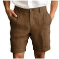 thumbnail image 1 of Kvture Men's Cotton Linen Shorts Solid Color Casual Pocket Half Shorts Button Zipper Dress Pants with Pockets Straight Leg Suit Shorts Brown M, 1 of 6