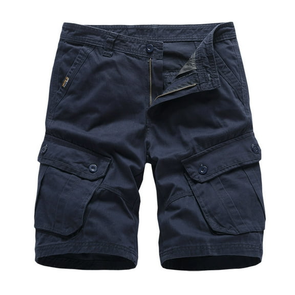 Kvture Men's Cotton Plus Size Cargo Shorts Multi-Pockets Solid Color Shorts Summer Loose Lightweight Beach Shorts Work Pants Dark Blue M