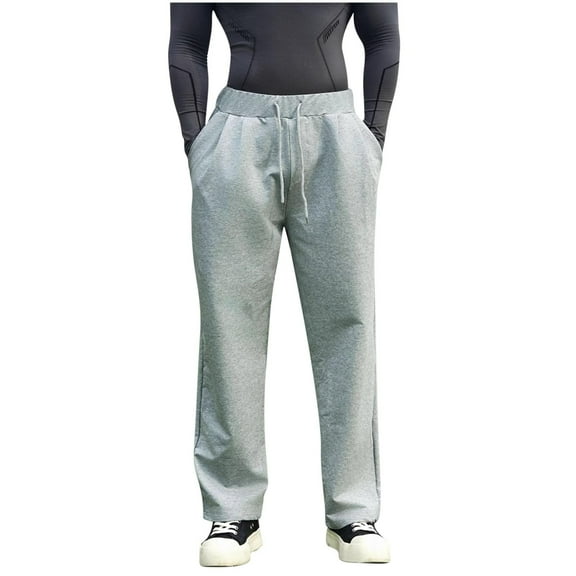 Kvture Men's Fleece Lined Sweatpants Open Bottom Straight Leg Sweat Pants for Mens Loose Fit Joggers Sweatpants with Pockets Gray M