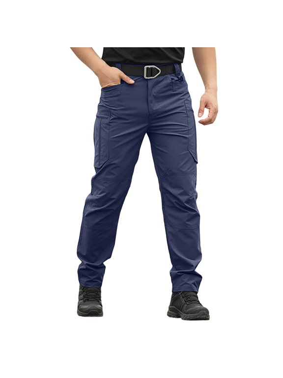 Men's Flex Stretch Tactical Pants, Water Resistant Ripstop Cargo Pants, Lightweight Outdoor Work Hiking Pants Blue Pant