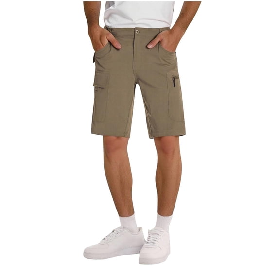 Kvture Men's Hiking Cargo Shorts Lightweight Outdoor Work Shorts for Men Travel Golf Camping Casual Shorts with Zipper Pockets Khaki XL