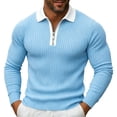 thumbnail image 1 of Kvture Men's Knit Golf Shirts Business Casual 1/4 Zip Collar Tshirt Summer Tee Long Sleeve Classic Color Block Tees Blue Pullover XXXL, 1 of 5