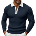 thumbnail image 1 of Kvture Men's Knit Golf Shirts Business Casual 1/4 Zip Collar Tshirt Summer Tee Long Sleeve Classic Color Block Tees Navy Pullover XXXL, 1 of 5