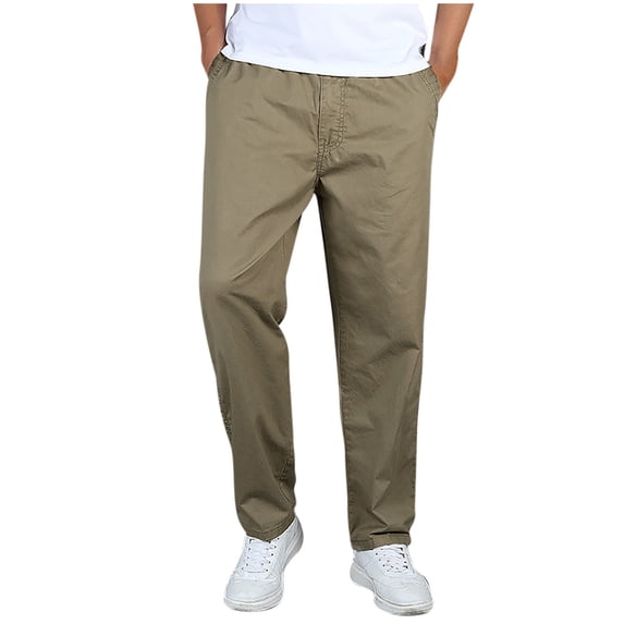 Kvture Men's Loose Fit Cotton Pant Casual Elastic Waist Sweatpants Full Pull on Cargo Sport Pants Beige XXL