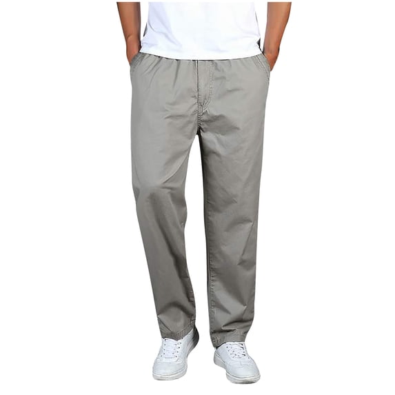 Kvture Men's Loose Fit Cotton Pant Casual Elastic Waist Sweatpants Full Pull on Cargo Sport Pants Khaki M