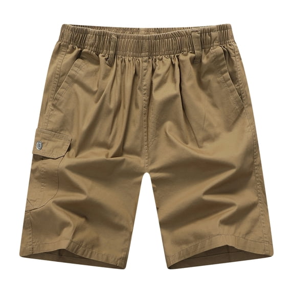 Kvture Men's Loose Work Shorts Men's Casual Solid Color Elastic Waist Knee-Length Shorts Khaki XL