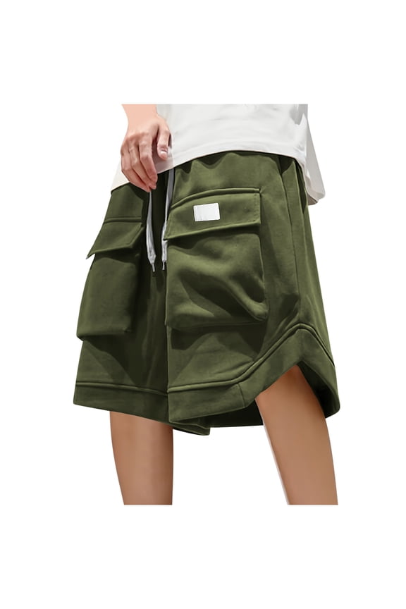 Men's Plus Size Cargo Sweat Shorts Workout Work Athletic Shorts Loose Fit Hiking Baggy Joggers Street Wear Army Green M