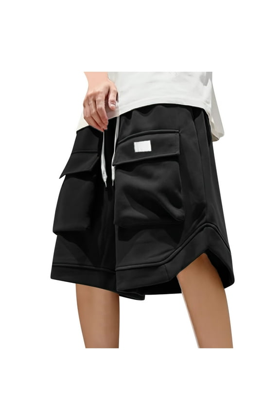 Men's Plus Size Cargo Sweat Shorts Workout Work Athletic Shorts Loose Fit Hiking Baggy Joggers Street Wear Black L