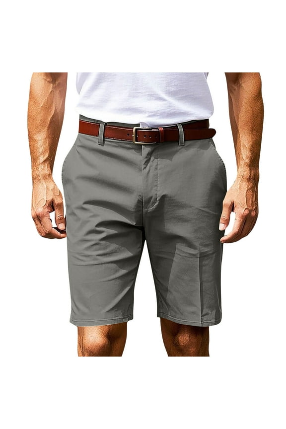 Men's Stretch Golf Shorts Flat Front Dress Shorts Summer Lightweight Bermuda Shorts Solid Color Casual Button Zipper Shorts with Pockets Dark Gray XXL