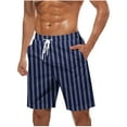 thumbnail image 1 of Kvture Men's Striped Drawstring Swim Trunks Summer Beach Board Shorts Quick Dry Bathing Suits with Pockets Dark Blue XL, 1 of 5