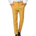 thumbnail image 1 of Kvture Men's Stylish Striped Dress Pants Stretch High Waisted Straight Leg Suits Pants Business Trousers with Pockets Yellow M, 1 of 5