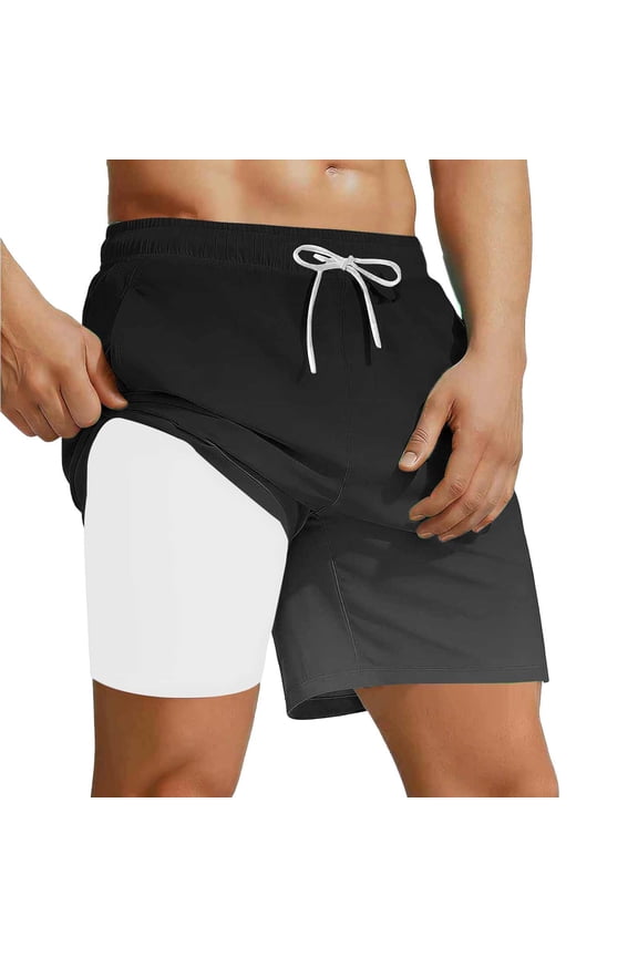 Men's Swim Trunks with Liner Quick Dry Bathing Suits Swimming Shorts with Cargo Pockets Black XL