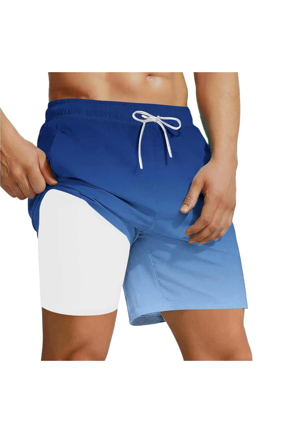 Men's Swim Trunks with Liner Quick Dry Bathing Suits Swimming Shorts with Cargo Pockets Blue S
