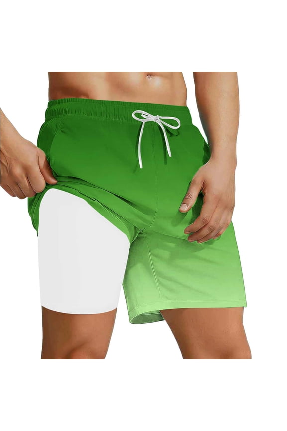 Men's Swim Trunks with Liner Quick Dry Bathing Suits Swimming Shorts with Cargo Pockets Green L