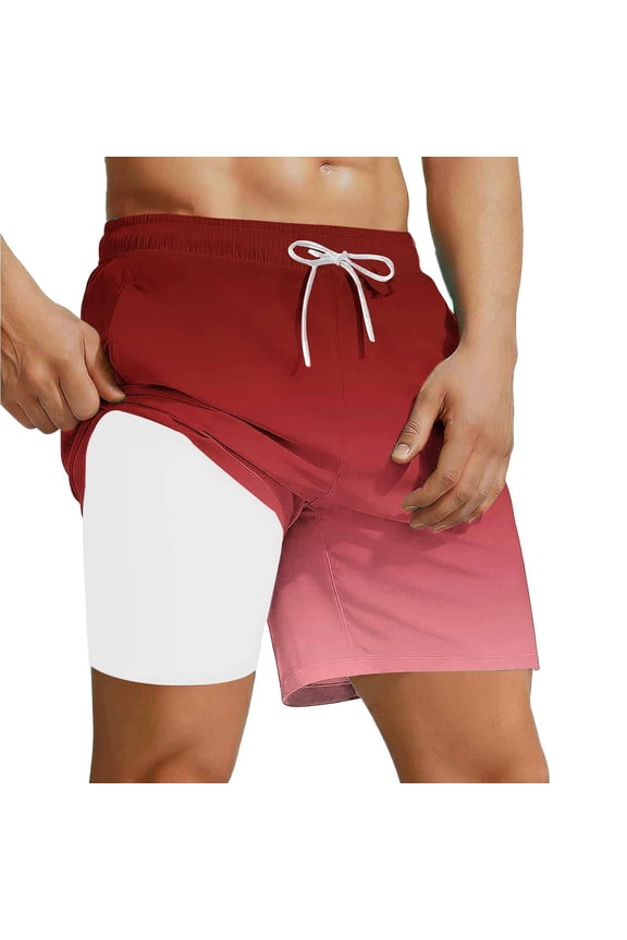 Men's Swim Trunks with Liner Quick Dry Bathing Suits Swimming Shorts with Cargo Pockets Wine L