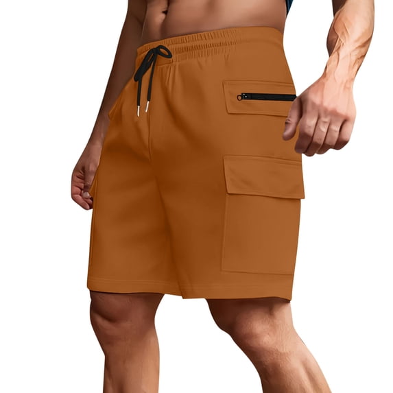 Kvture Men's Waterproof Windproof Cargo Shorts Breathable Outdoor Running Athletic Shorts Travel Stretch Pants with Pockets Orange XXXL