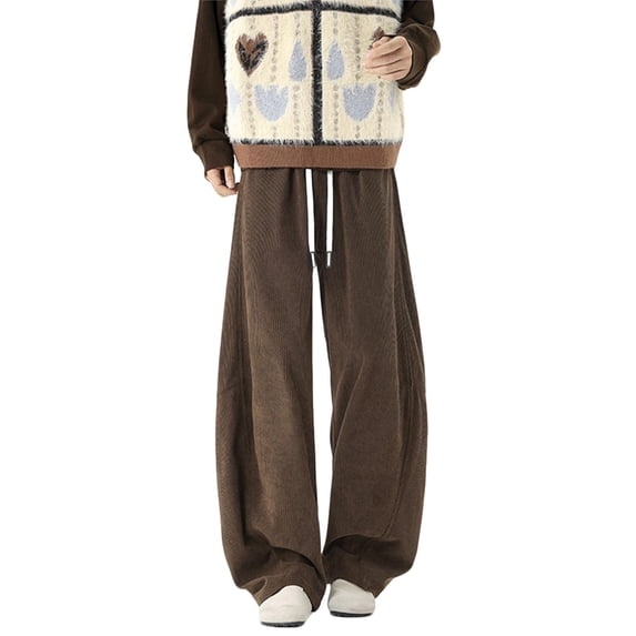 Kvture Men's Y2K Wide Leg Wide Leg Pants Corduroy Drawstring Casual Pants Streetwear Fashion Trousers with Pockets Coffee M
