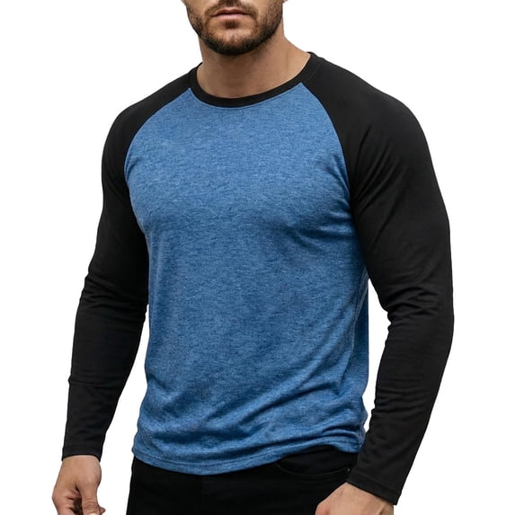 Kvture Mens Baseball Shirt Casual Raglan Long Sleeve Crewneck Graphic T-Shirt Lightweight Vintage Tops for Daily Wear Blue Pullover XXL