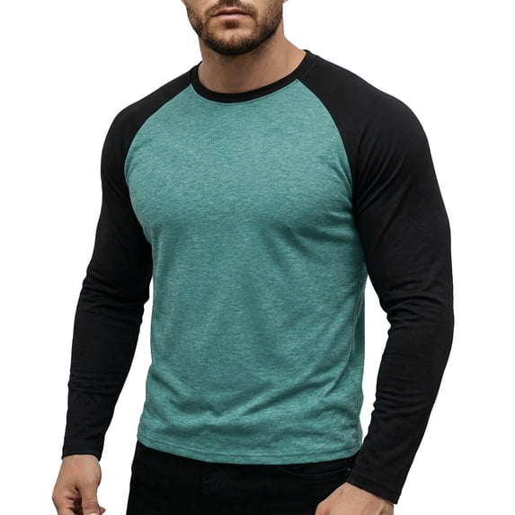 Kvture Mens Baseball Shirt Casual Raglan Long Sleeve Crewneck Graphic T-Shirt Lightweight Vintage Tops for Daily Wear Green Pullover XXL