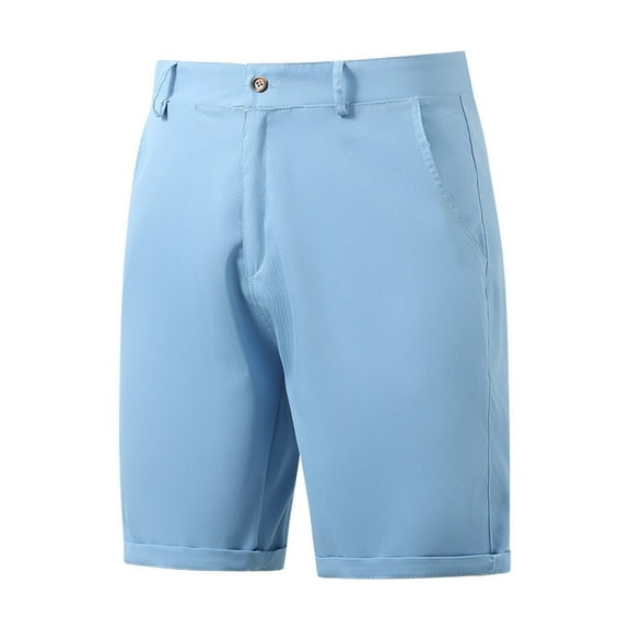 Kvture Mens Button Dress Shorts Solid Color Straight Leg Knee Length Shorts Fashion Loose Work Suit Shorts with Pocket Sky Blue L
