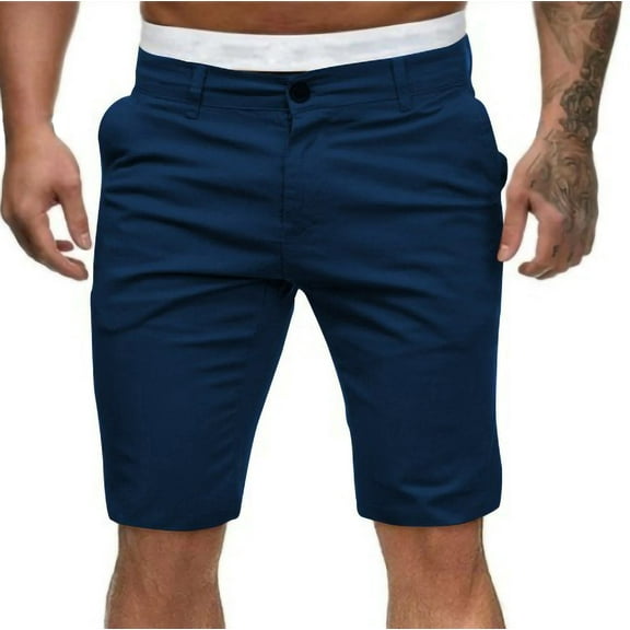 Kvture Mens Button Zipper Cargo Shorts Solid Color Slim Fit Work Shorts Casual Lightweight Knee Length Shorts with Pockets Navy L