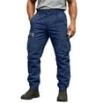 thumbnail image 1 of Kvture Mens Cargo Pants Button Drawstring Elastic Waist Casual Outdoor Hiking Pants Stretch Jogger Athletic Workout Trousers Blue 40, 1 of 2