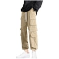 thumbnail image 1 of Kvture Mens Cargo Pants Casual Loose Adjustable Waist Trousers with Multi Pockets Straight Wide Leg Pants for Hiking Outdoor Khaki M, 1 of 5