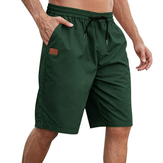 Kvture Mens Elastic Waisted Drawstring Shorts Summer Loose Fit Lounge Shorts with Pockets Big And Tall Solid Color Outdoor Shorts Army Green L