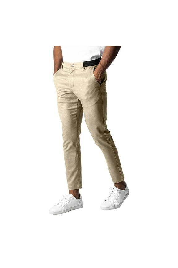 Mens Lightweight Slim Fit Skinny Pants Lawyer Business Work Trouser Casual Dress Pant for Men Khaki M