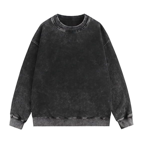 Kvture Mens Oversized Vintage Acid Wash Sweatshirts Plain Crewneck Sweatshirt Unisex Distressed Couple Pullover Streetwear Black Pullover XXXXL