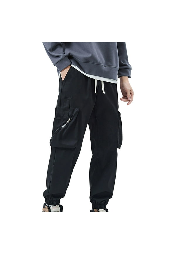 Mens Pleated Trousers Pants for Man Cargo Track Athletic Summer Fall Trousers Pants Fashion Black XXL